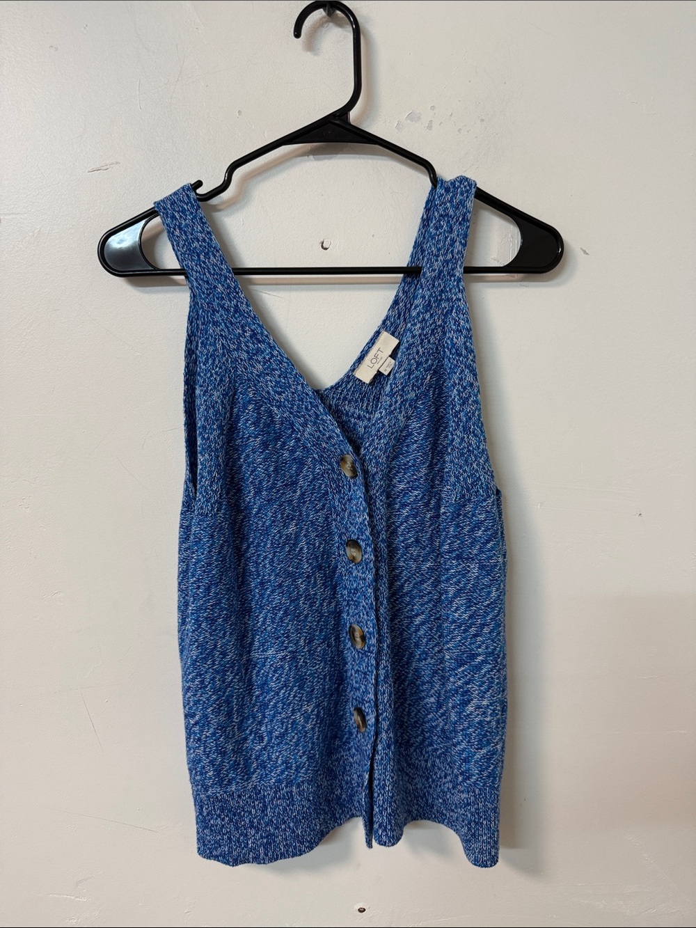 LOFT Blue Knit Button-Front Sleeveless Top